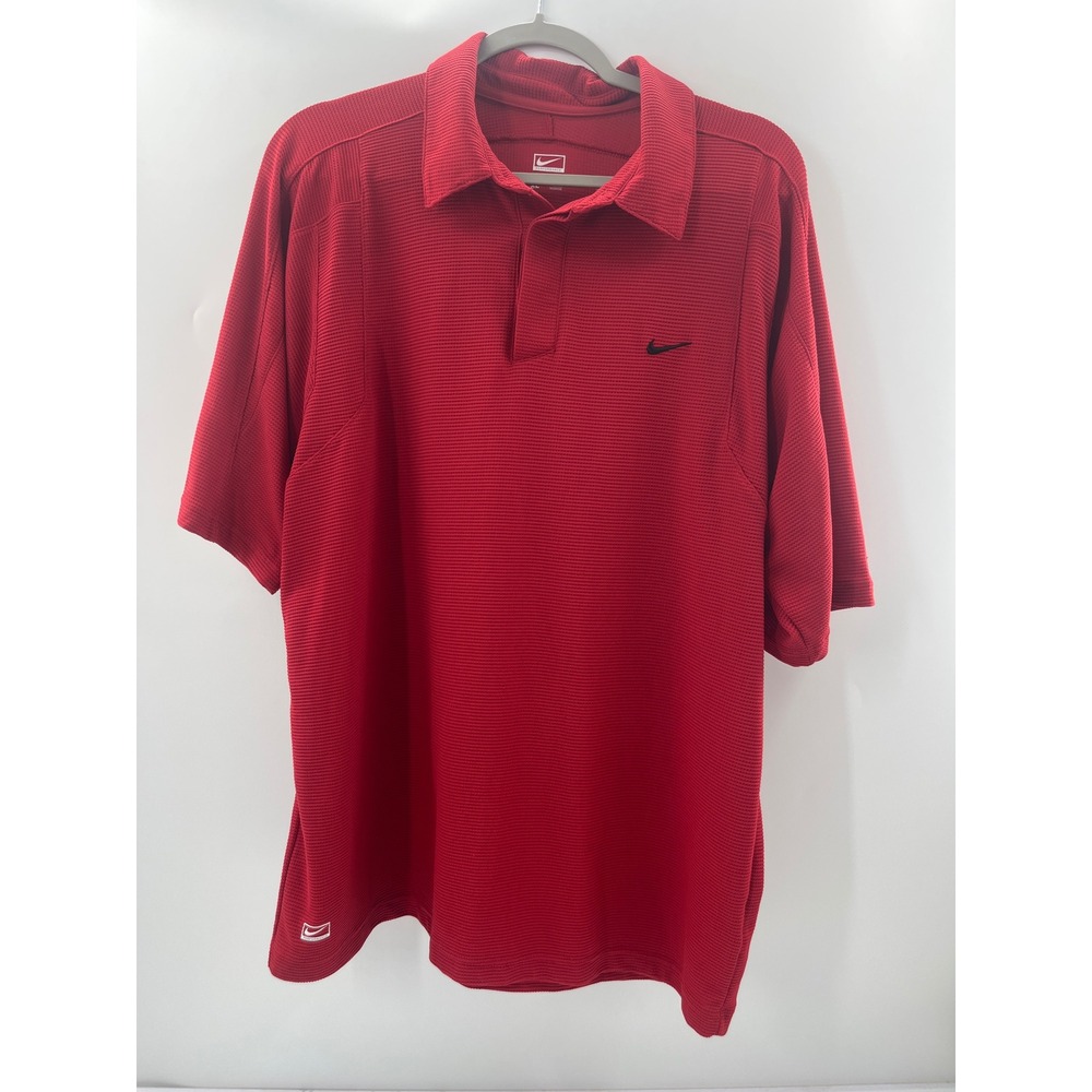 Nike Performance Mens XL Red Textured Waffle Knit Short‎ Sleeve Polo Shirt